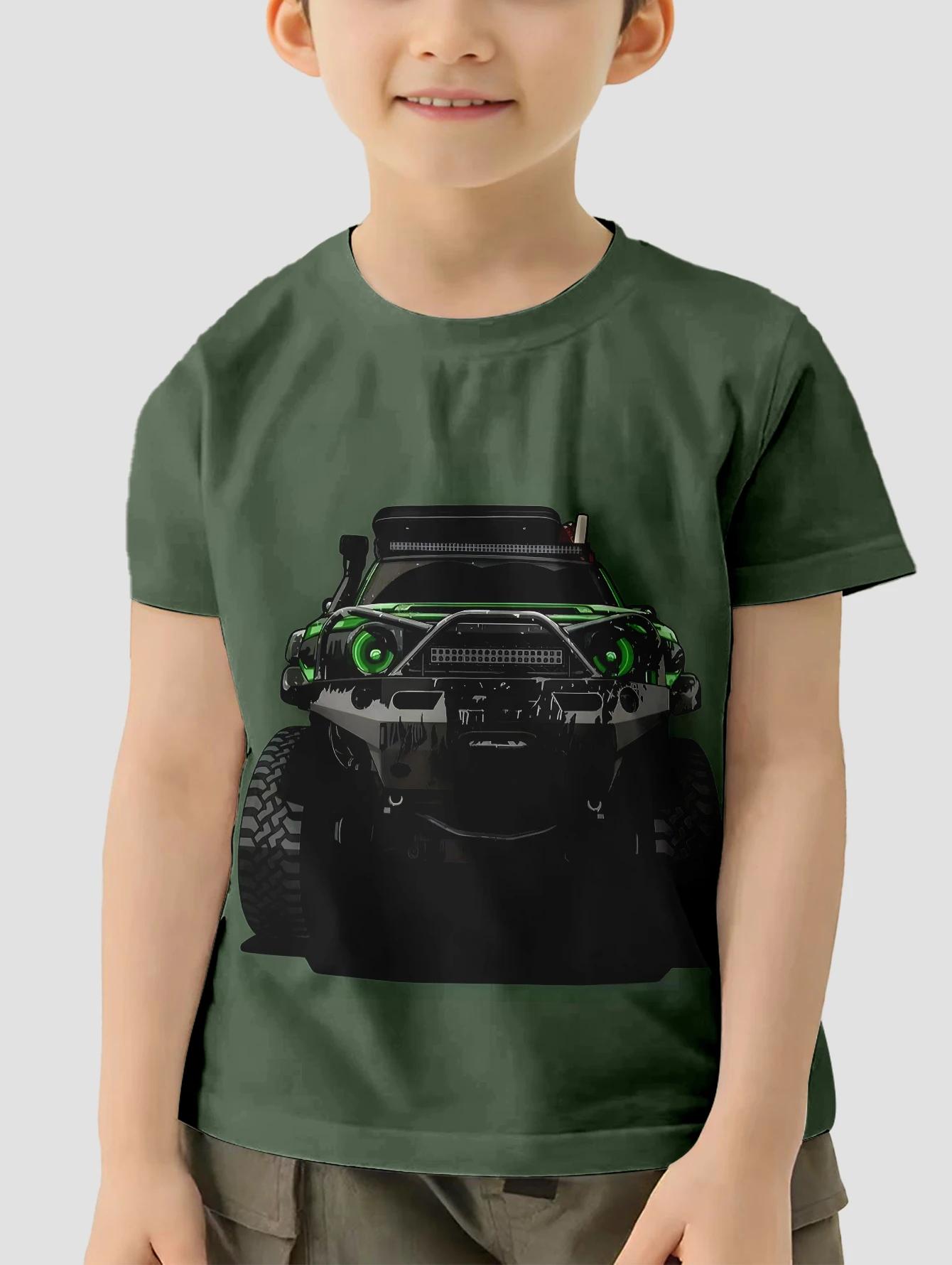 

Детская футболка с принтом трактора и автомобиля 3D, топы с коротким рукавом, летняя модная повседневная футболка для мальчиков и девочек, детская одежда, футболка 160