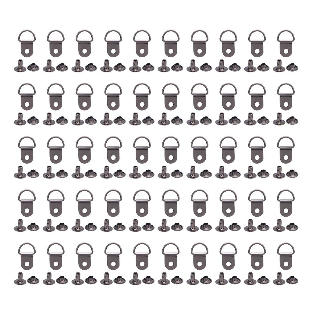 50 Set Shoe Boot Lace Hooks with 8mm Iron Rivets Loop D Ring Buckle Metal Repair Accessories Black