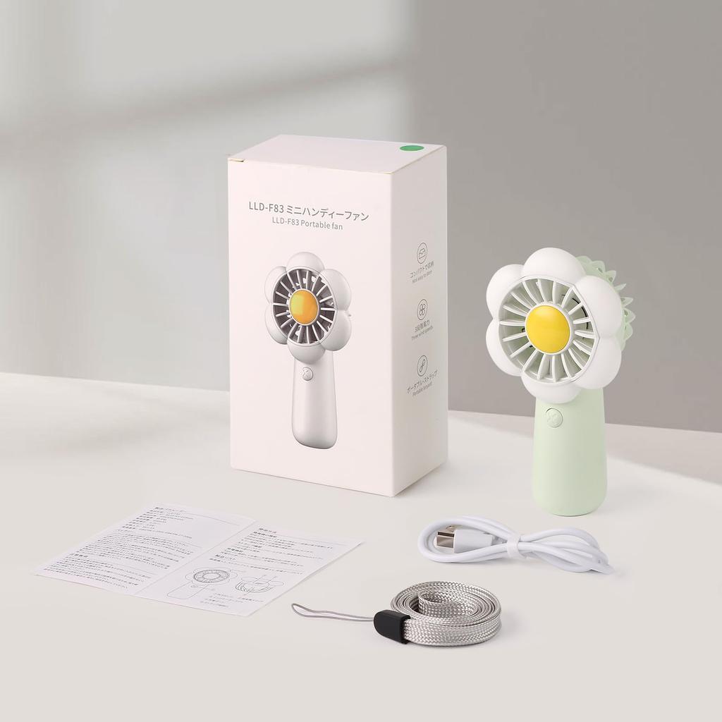 TENKUNOKOTORI Handheld Cute Mini Floral Fan Speed Instant 3 Hours of Use with 1 Hour 43cm Cord for Easy Carrying and Charging Fan, Design, Portable,