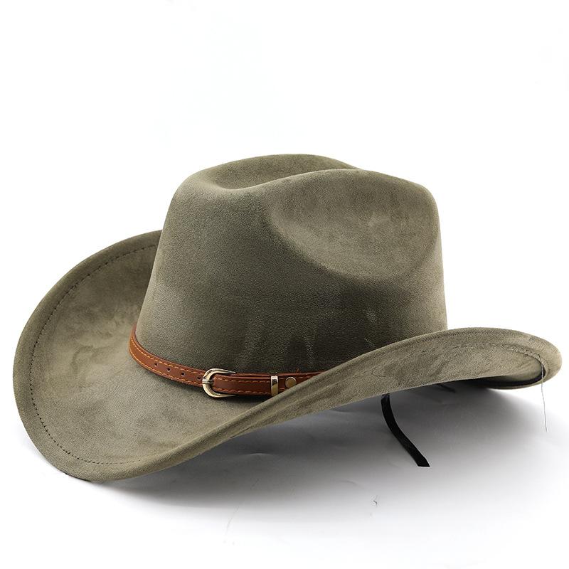 Classic retro belt, western cowboy hat, woolen jazz top hat, men's and women's ethnic style autumn and winter felt hat, big eaves hat