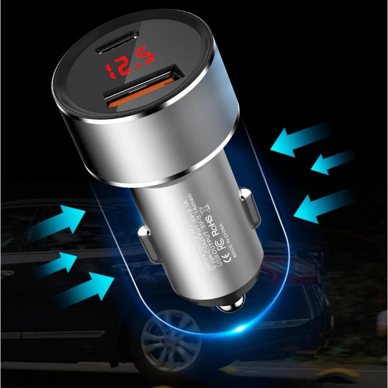 Intelligent Digital PD Car Charger 3.1A Single USB+PD Fast Charging Car Charger 18W Fast Charging Car Cigarette Lighter