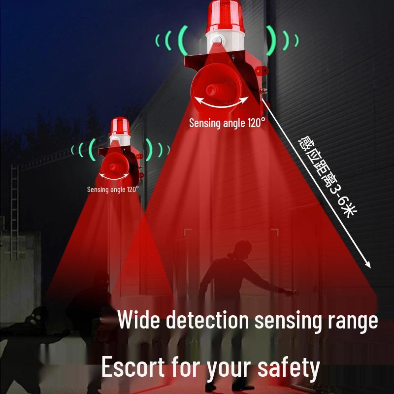 Infrared Motion Sensor Alarm with Sound and Light Alerts, High-Decibel Siren, and Voice Broadcast
