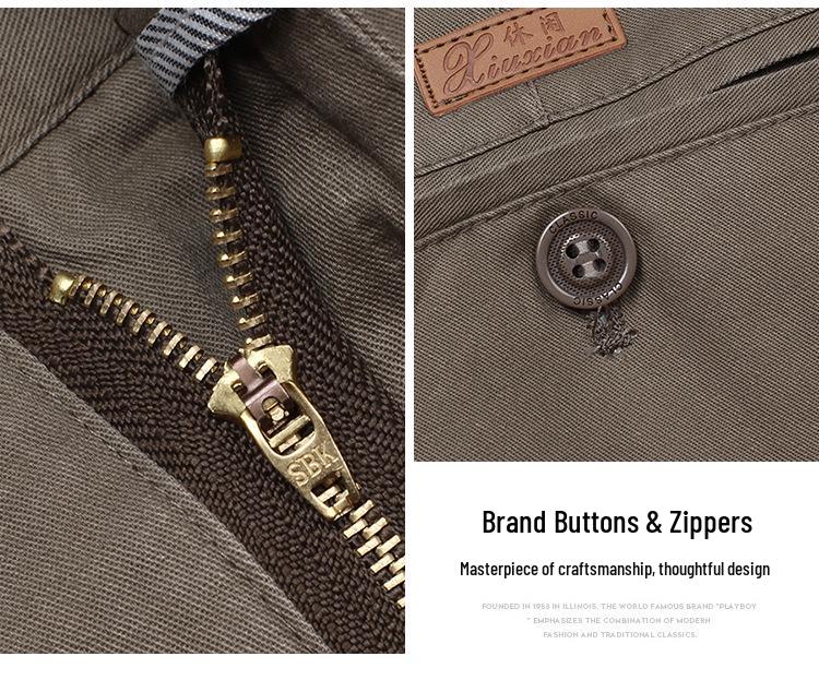 Pantaloni Casual de Vară din Bumbac cu Croială Largă pentru Bărbați - Talie Înaltă, Picior Drept, Cu Pliuri Duble pentru Bărbați de Vârstă Mijlocie și Vârstnici