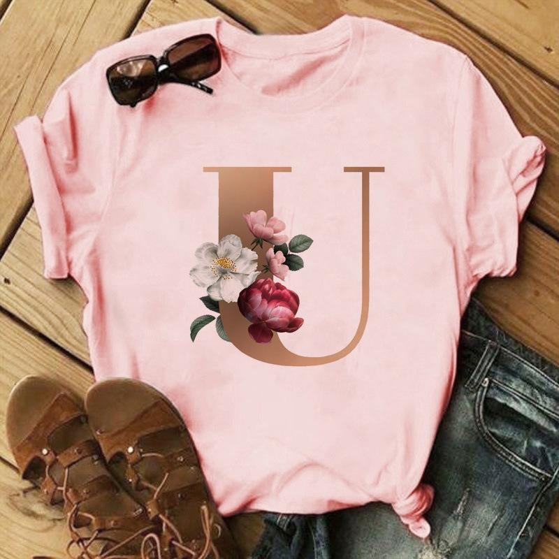 Stylish Gold 26 Letter Floral Print T-shirt Black Oversized for Men And Women Summer Polyester Fabric T-Shirt