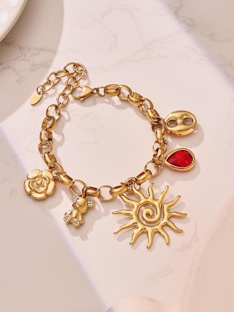Spiral Sun & Bear Zirconia Multi-Pendant Necklace & Bracelet Set