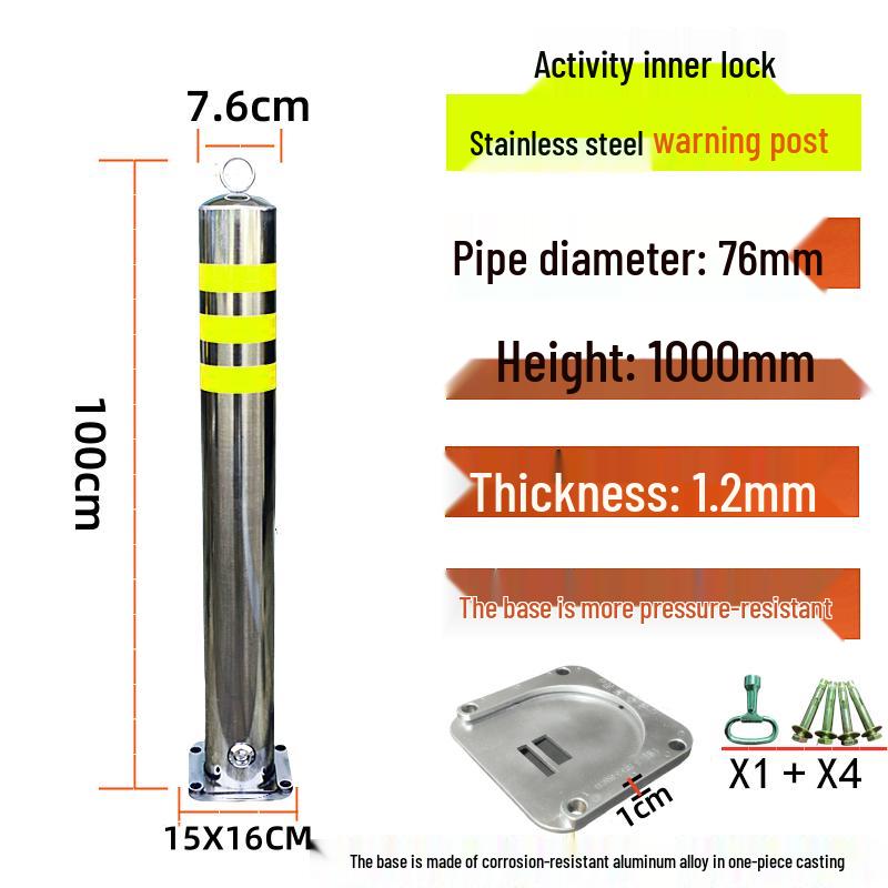 Stainless Steel Reflective Bollard: Thickened Anti-Collision Road Post, 304 Steel Parking Space Isolation Post.