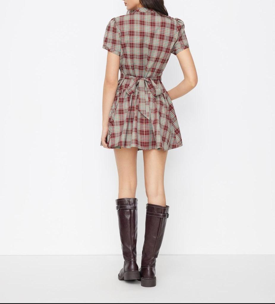Europese en Amerikaanse Dames Plaid Hoge Hals Pofmouw Mini Jurk