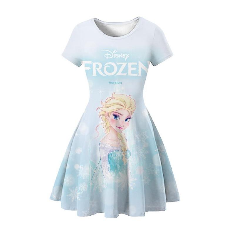 Children'S Skirt Princess Dress 2D Digital Printing Short Sleeve Girls Dress