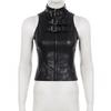 Gothic Punk Dark Style Leather Vest - Metal Decorated Sleeveless Top for Motorcycle & Cool Girl Group