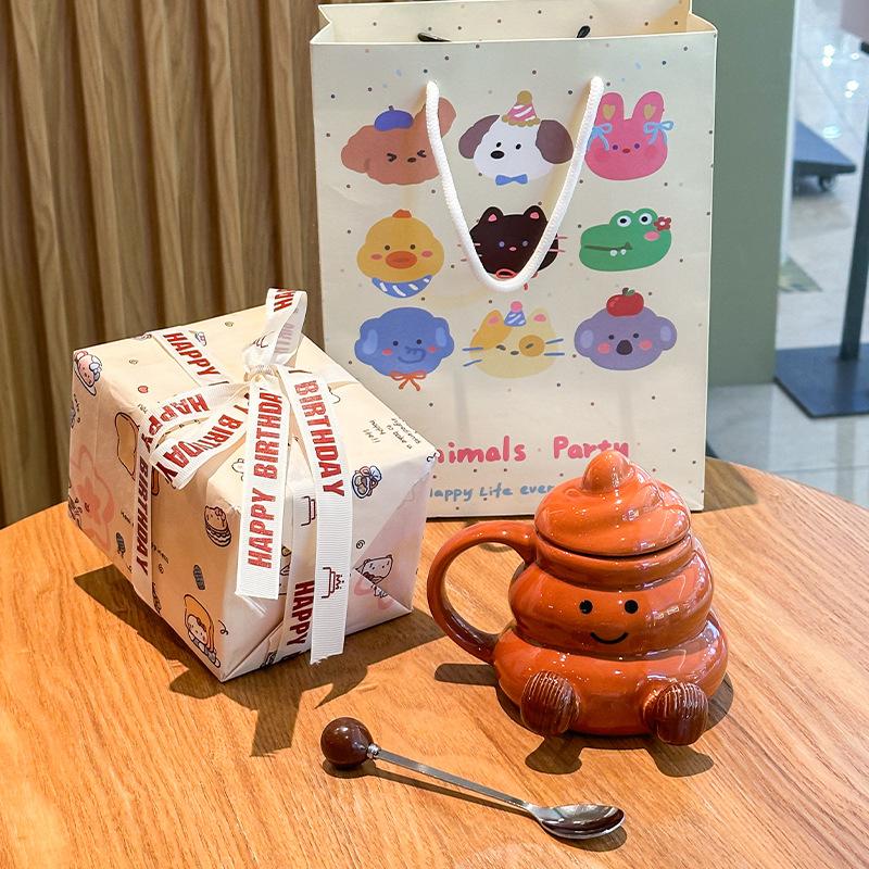 Milk fufu cute foot water cup high value ceramic mug with lid and spoon girls office coffee cup