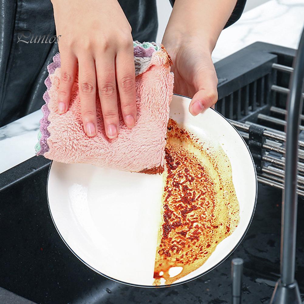 Home Kitchen Thicken Water Absorbent Coral Velvet Cleaning Dish Cloth Towel 10Pcs