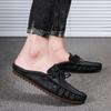 2025 Summer Half Shoes For Men Mules Man Slides Bowknot Slip On Flats Men Driving Shoes Leather Semi-Drag Loafers Slippers