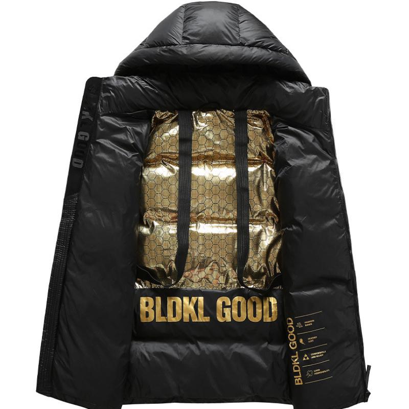 Down Jacket Men's 2023 Winter New Black and Gold Men's and Women's Hooded Short Bread Jacket Warm White Duck Down Jacket Trend