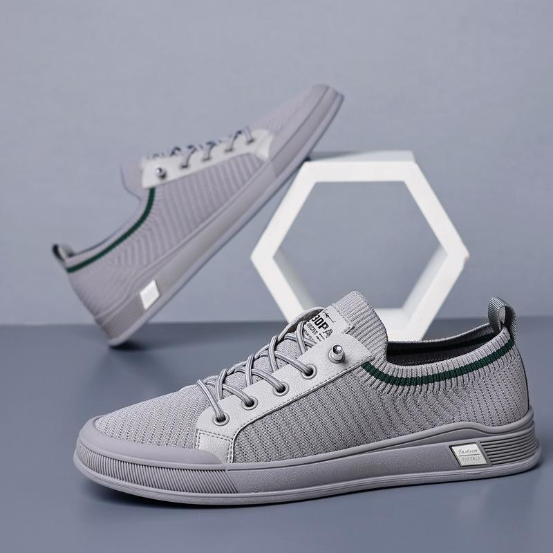Men's sports and leisure leather shoes summer breathable fly-woven mesh trend fashion lazy shoes