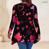 Women Plus Size V Neck Long Sleeve Printed Asymmetric Hem Flared Tunic Top