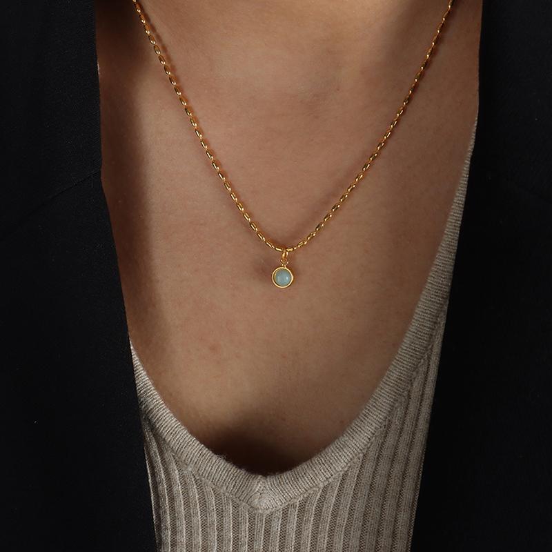 Stainless Steel Chain Necklace For Women 18k Gold Plated Waterproof Non Tarnish Women's Natural Stone Pendant Short Necklaces