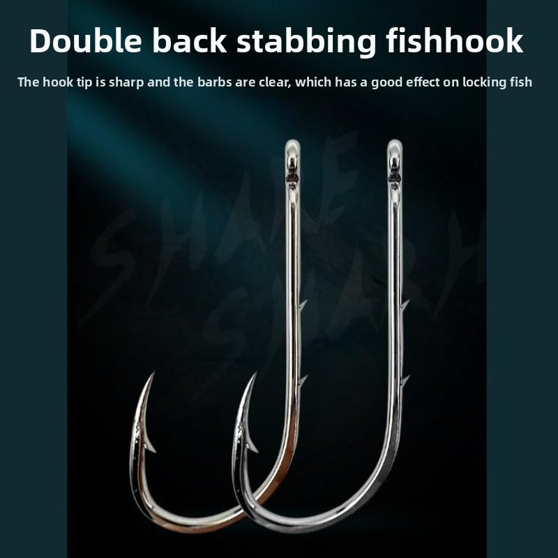Carbon Steel Hawkbill Tide Hook Double Back Barbed Crooked Beak Fish Hook Straight Shank Hook Single Hook Fishing Tackle