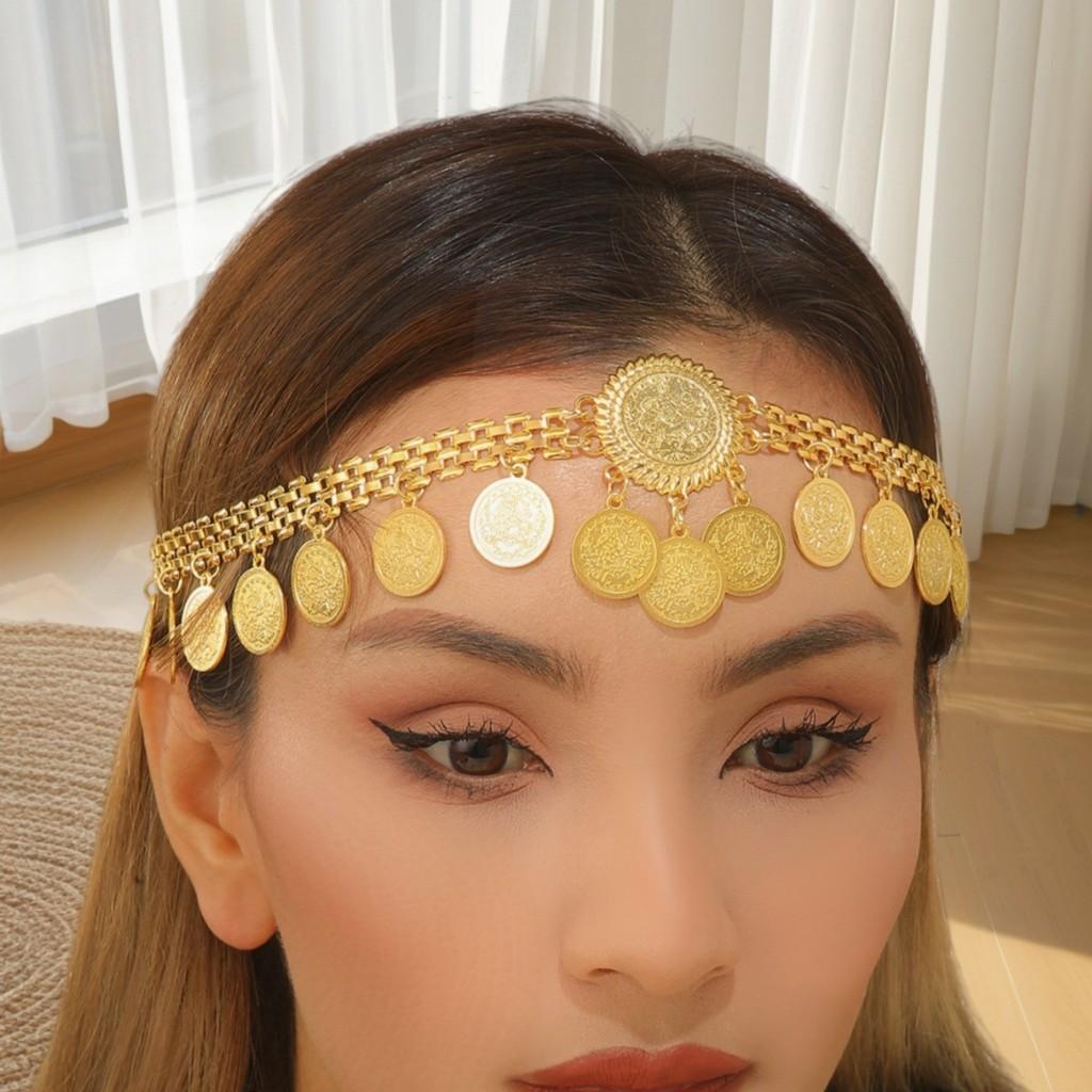 Geometric Gold Alloy Headband With Tassels For Wedding And Travel Gift