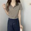 Damen Schwarz-Weiß Gestreiftes Polo Crop Top Kurzarm Slim Fit T-Shirt