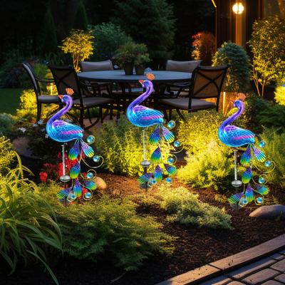 Solar Peacock Rain Gauge Outdoor Freeze-Proof Water Gauge Lighted Peacock Rainfall Indicator