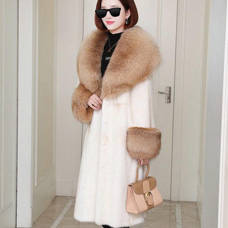Winter New Imitation Fox Fur Collar Imitation Mink Coat Long Leather Fur Body Imitation Fur Coat Women s Clothing 2XL122-68 kg абрикосовый