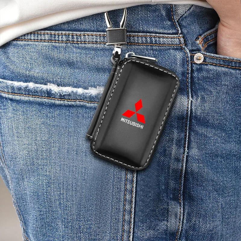 2025 Leather Car Key Holder Car Keychain Bag Organizer Car Key Case For Mitsubishi Outlander Lancer 10 9 ASX RALLIART Eclipse