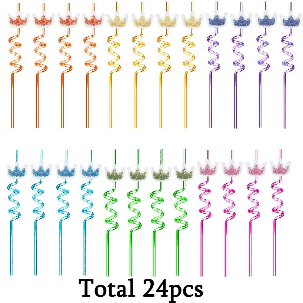 

24pcs Glitter Princess Party Favors Reusable Crown Drinking Straws 6 Designs Great for Princess Theme Birthday Party Supplies 24pcs