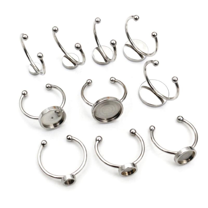 10pcs 4 6 8 10 12mm Thick Stainless Steel Adjustable Ring Settings Blank Base,Fit 4-12mm Glass Cabochons Buttons