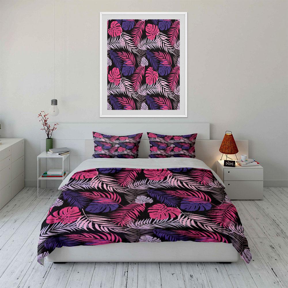 Colorful Tropical Leaf Pattern Bedding Set For Kids Luxury Gift 3Pcs Digital Print Comforter Set Soft Comfortable Breathable