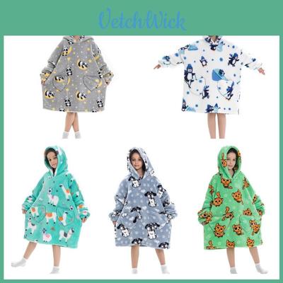 Delightful Large Wearable Blanket Sweatshirt For Kids Soft Warm Cozy Fabric With Fun Illustrations