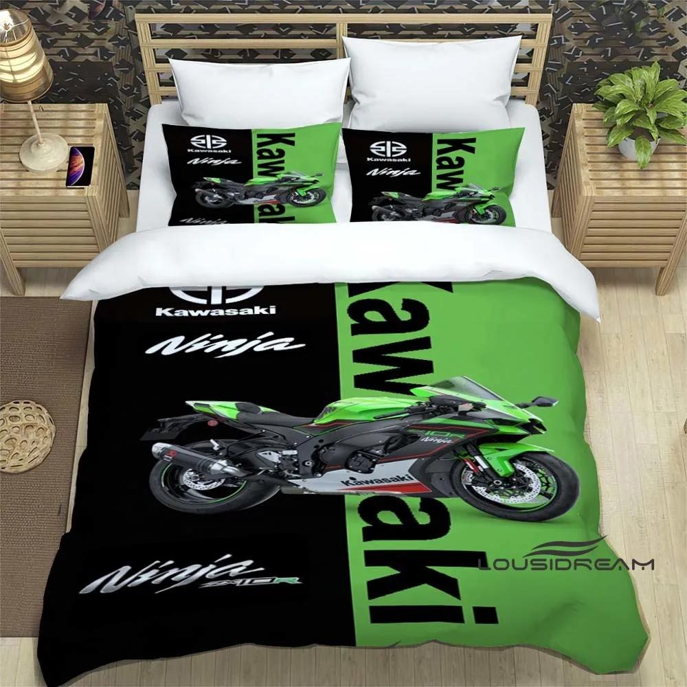 3D Retro Druck K-Kawasaki Motorrad Logo Bettwäscheset Elegantes Bettwäscheset Bettbezug Bettquiltbezug Luxus Geburtstagsgeschenk