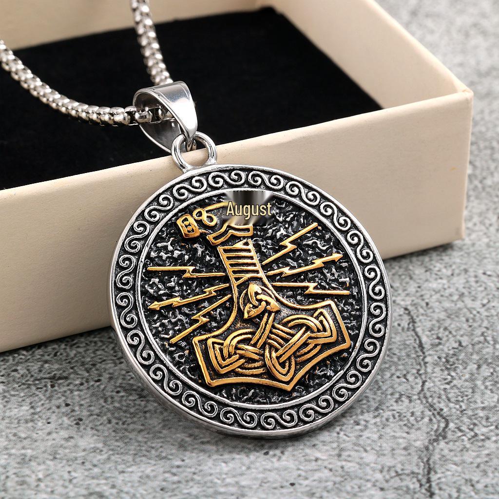 Men's Retro Stainless Steel Double-Sided Thor's Hammer Pendant Necklace