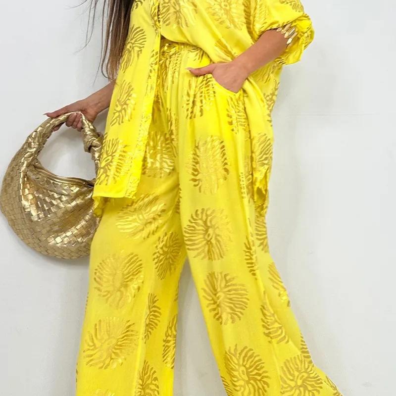 Women Print Loose Fit Casual Long Sleeve Plus Size Set M