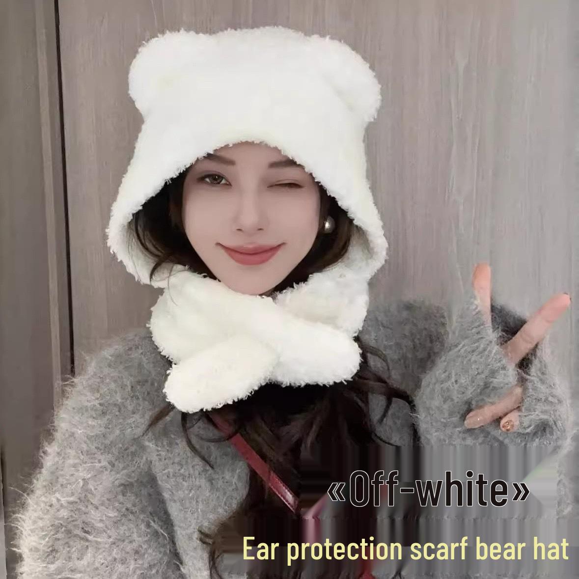 

Вязаная шерстяная шапка с медвежьими ушками в корейском стиле: Подтягивающая лицо, Защита ушей и шеи для женщин, Осень/Зима, Шапка-бини для большого обхвата головы One Size