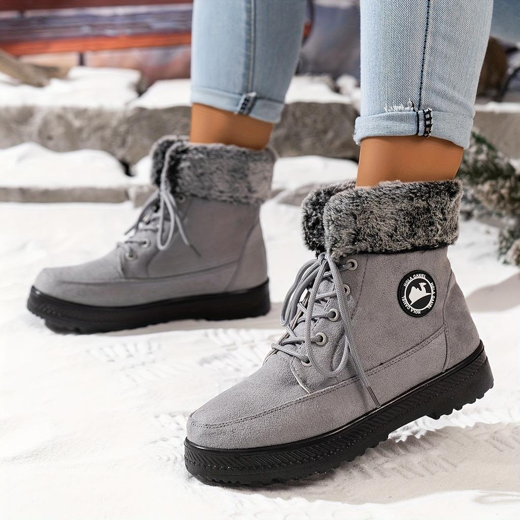 Women's Winter Outdoor Snow Boots Lace Up Thick Plush Lined Insulated Anti-Slip Waterproof Athletic Ankle Booties