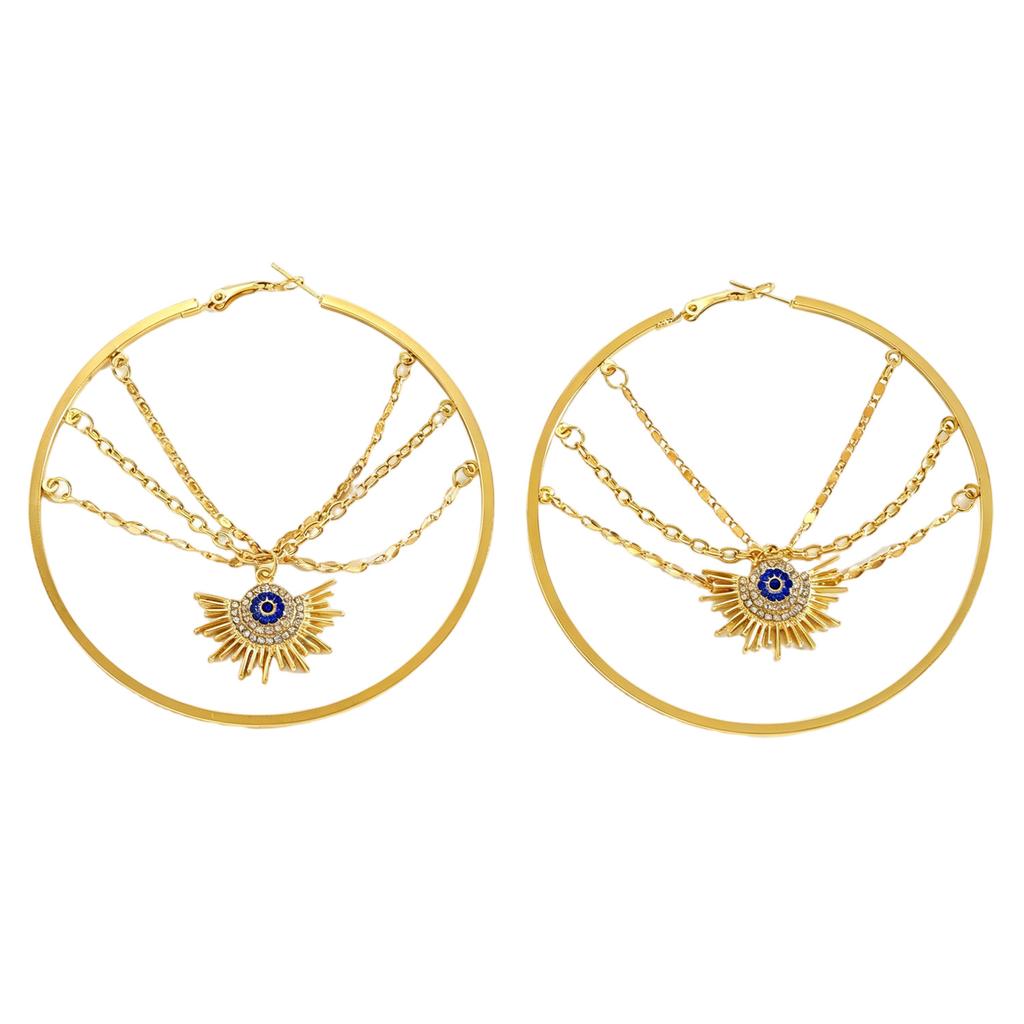 Cross-Border Devil Eye Metal Earrings Women Personalized Sun Hollow Pendant Exquisite Light Luxury Ins Style Ear Jewelry