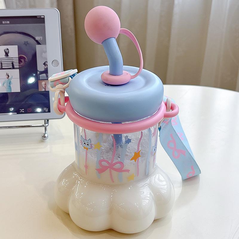 1L Cute Plastic Straw Water Bottle For Girls Creative Cat Claws Large Capacity Tabletop Sippy Cup  Portable Student Drinking Cup