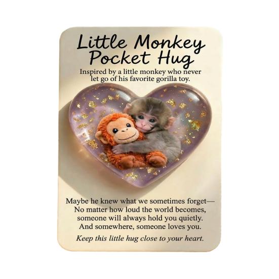 Little Monkey Pocket Hug Cute Baby Monkey Holding Plush Toy Keychain with Positive Card Emotional Support Inspirational Gift for Friends Lovers A
