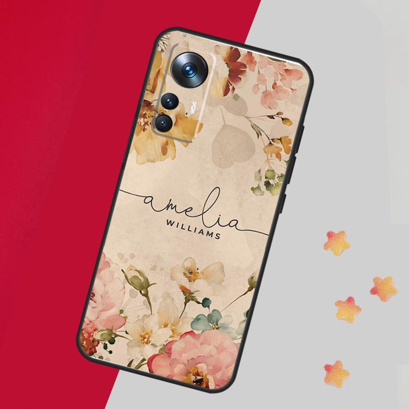 

Personalised Vintage Floral Roses Name Case For Xiaomi 13T Pro 12T 11T 12 14 13 Lite 12X POCO F5 X3 X5 Pro X4 F4 M5 M5s F3 Cover Mi 12