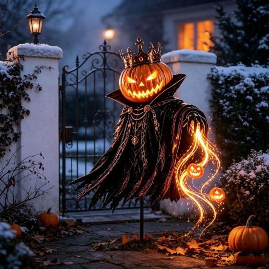 Festive Landscape Ornaments Solar Halloween Pumpkin Garden Light, Outdoor Yard Stake Decoration with Holiday Path Lighting Flowing LED Effect for Lawn