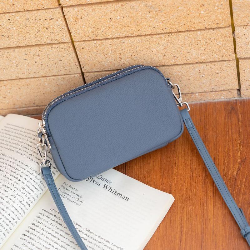 The First Layer of Cowhide Women's Bag, Shoulder Messenger Bag, Simple Multi-compartment Zipper Square Bag, Soft Leather Change Mobile Phone Bag.