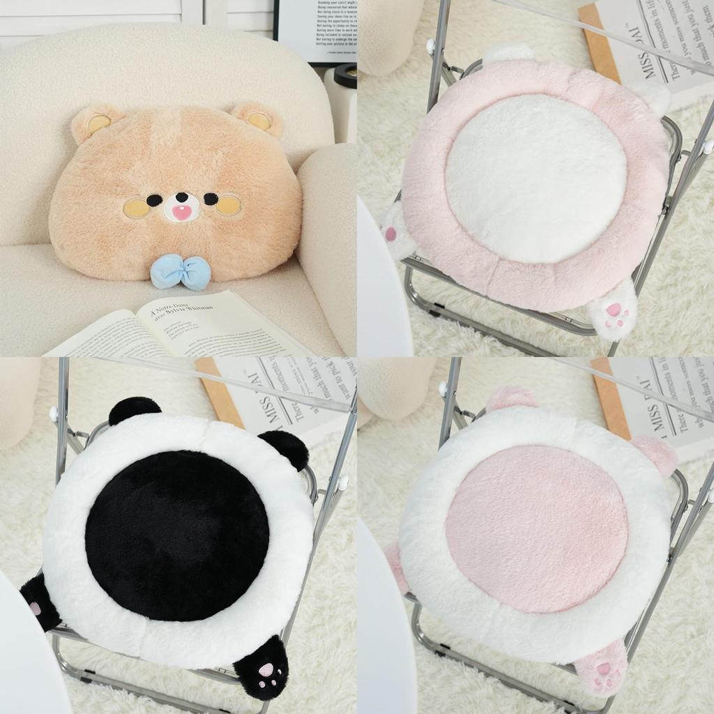 Cute Panda Round Plush Cushion With Faux Fur Cover For Bedhead Lounge And Back Support