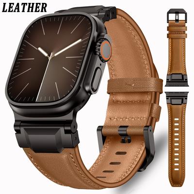 Elegant Leather Band for Apple Watch Ultra 3 2 49mm Series 11 10 46mm Men Business Straps for Iwatch 9 8 7 6 5 4 Se 3 44mm 45mm