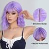 Peruca de cabelo cosplay curto bob ondulado claro roxo com franja sintética ombro longo perucas de Halloween para mulheres naturais resistentes ao calor
