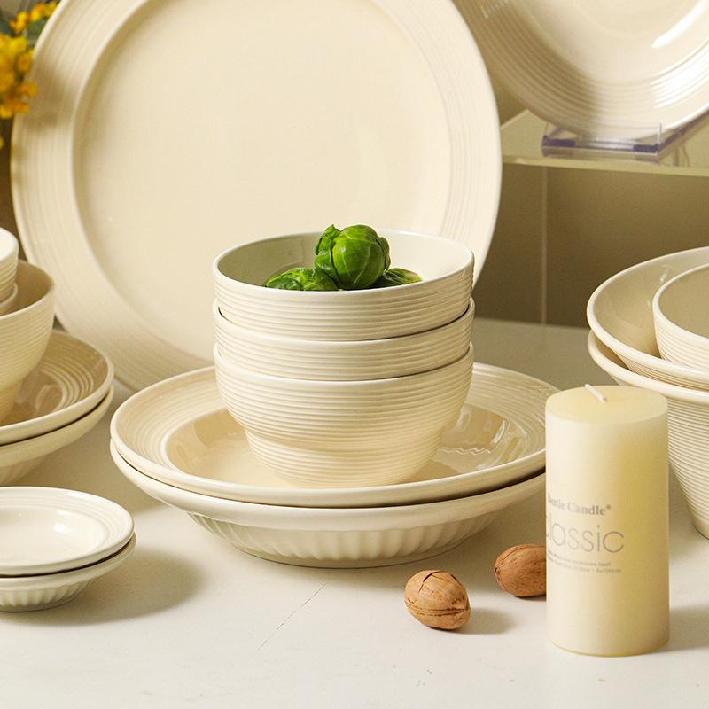 Creative Brushed Ceramic Tableware Cream Nordic High-Value Ceramic Dishes And Chopsticks Household Tableware Housewarming Set