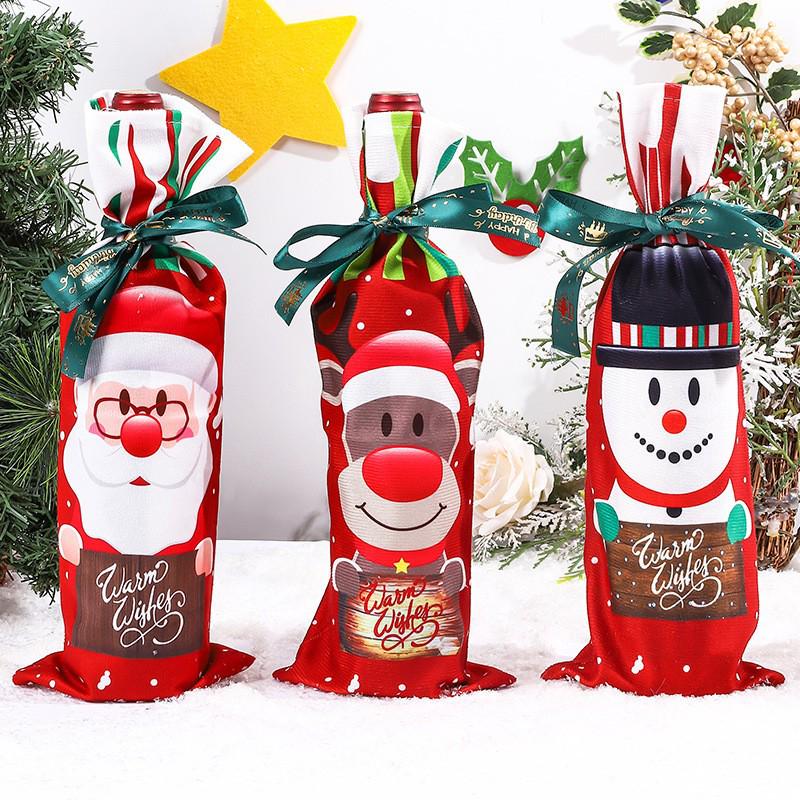 Festive Cartoon Wine Bottle Covers for Christmas Table Decor
