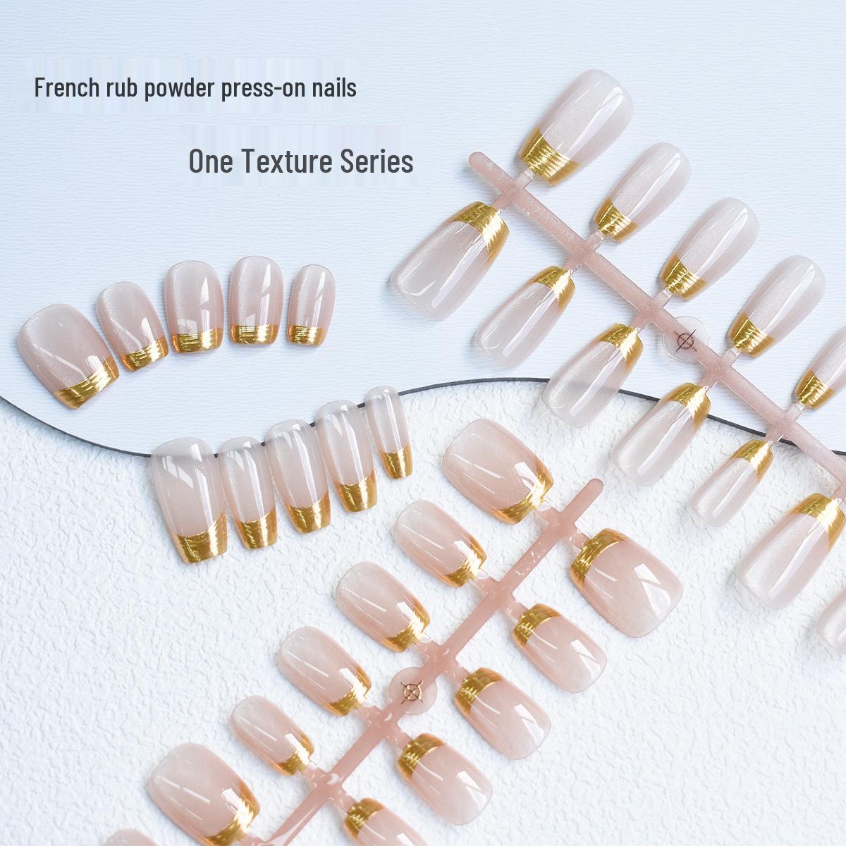 

30-Piece Handmade Wearable Golden Stripe French Cat Eye False Nail Tips