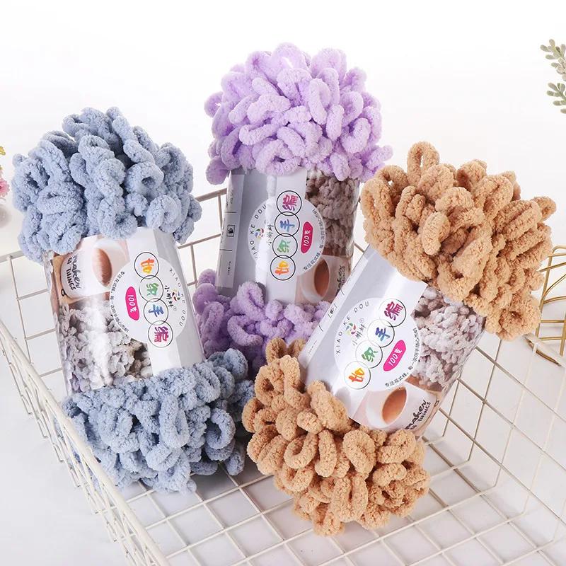 5 Stück 100g/Rolle Flauschiges Fingerloop-Garn Ohne Nadeln Polyester Dickes Riesen-Chenille-Garn für Handgestrickte Decken Schals