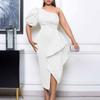 Women's New Diagonal Neck Split Ruffle Edge Dress Dress Sexy Dress
