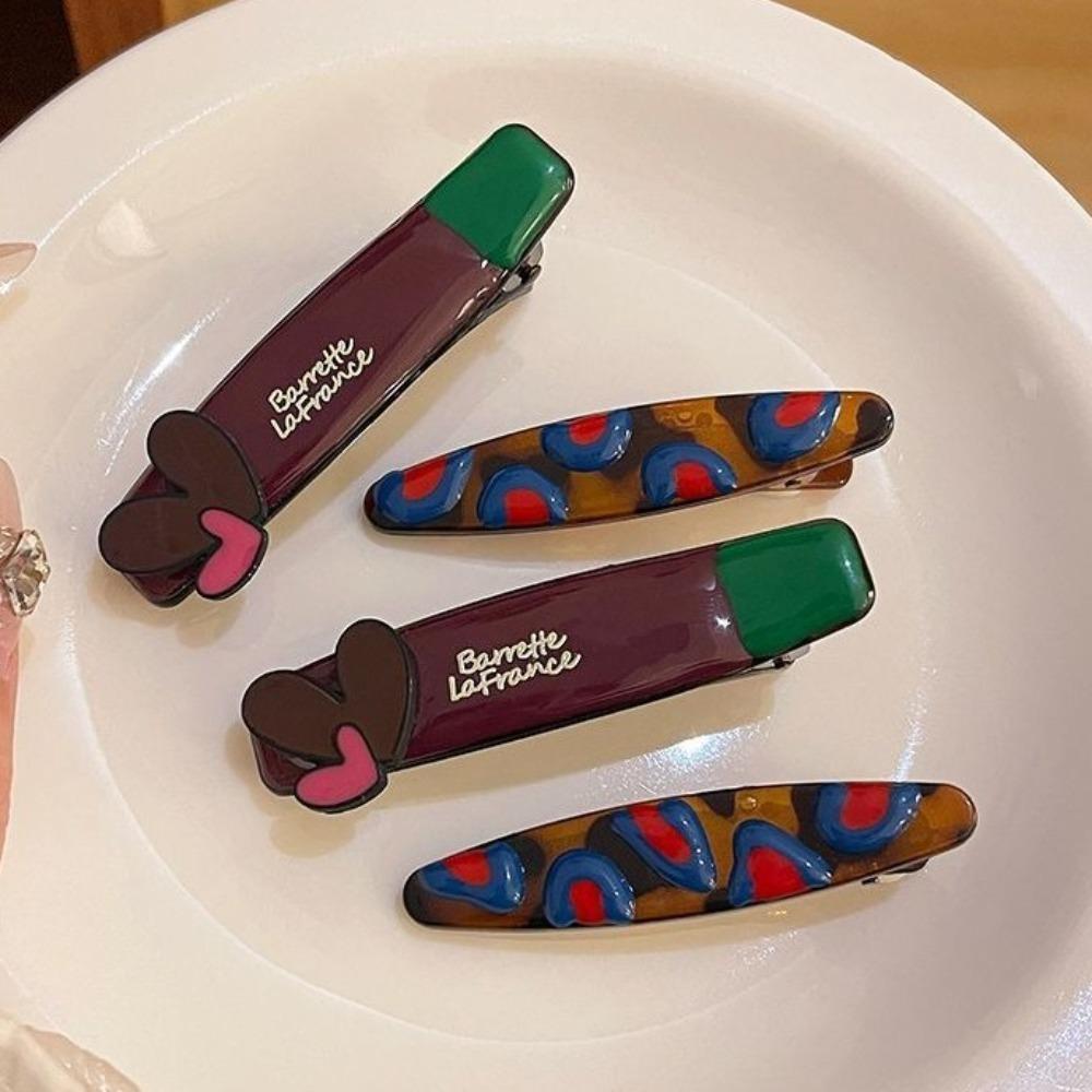 2pcs/set Bangs Clip Love Hairpin Set Duckbill Clip Makeup Hair Clips Retro Hairpins Kids